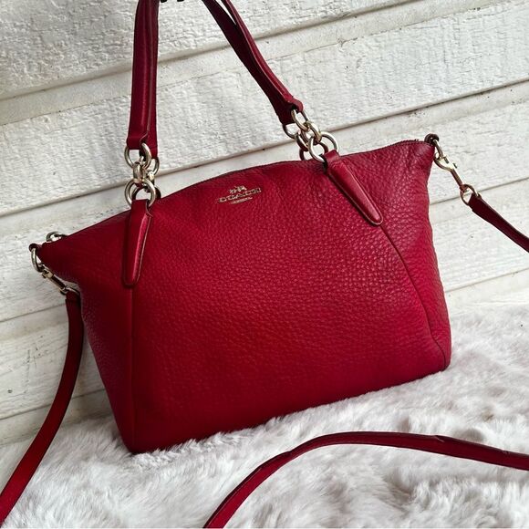 COACH Red Leather Kelsey Prairie Satchel Tote Crossbody - Picture 4 of 10